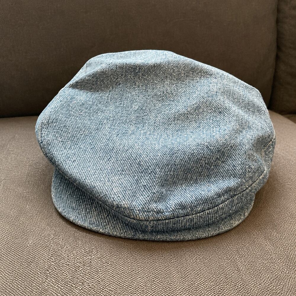 Vintage Made in USA Denim Newsboy Cap Large 7 1/4-7 3/8 Blue Jean Cabbie Hat - Picture 2 of 3